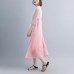 fine cotton dresses trendy plus size Fake Two-piece Pockets Retro Pink Summer Dress