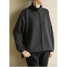 Women black gray knitted clothes patchwork trendy plus size Turtleneck knit tops