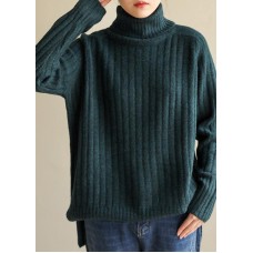Cozy army green knitted top high neck plus size spring sweaters