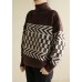 Women chocolate knitted pullover patchwork Loose fitting high neck sweaters