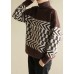 Women chocolate knitted pullover patchwork Loose fitting high neck sweaters