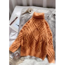 Cozy orange knitted top thick spring fashion high neck sweaters