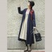 Loose Blue Embroidery Long side open Cotton Linen Coat For Women