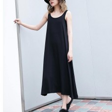 2019 black long cotton dress trendy plus size sleeveless caftans Elegant wild dress