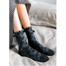 Vintage Plant flowers Jacquard Cotton Mid Calf Socks