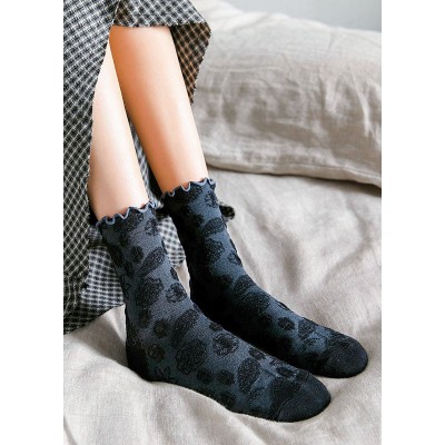 Vintage Plant flowers Jacquard Cotton Mid Calf Socks