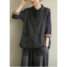 Aesthetic knitwear plus size dark gray v neck sleeveless knitted jackets