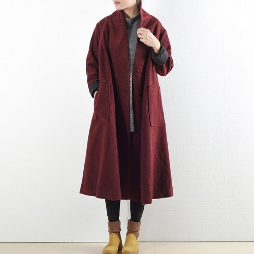 Burgundy woolen coats 2021 winter trench coats plus size cardigans