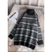 Pullover high neck gray knit sweat tops plus size striped sweater tops