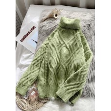 Comfy light green sweater tops chunky  plus size clothing high neck sweaters