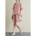 Loose linen suit female lace irregular round neck short sleeve T-shirt shorts two-piece suit