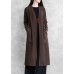 Elegant chocolate coat plus size long coat pockets