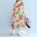 Elegant prints long cotton dresses oversize o neck cotton gown vintage short sleeve traveling clothing