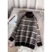 Pullover high neck gray knit sweat tops plus size striped sweater tops