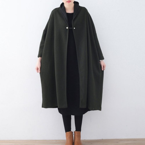 Fine green wool coats Loose fitting Winter coat women Winter coat