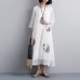 Fine natural dress  plus size Ethnic Women Embroidery Three Quarter Sleeve White Dress