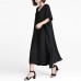 fine black linen shift dress casual linen maxi dress women V neck patchwork cotton dress